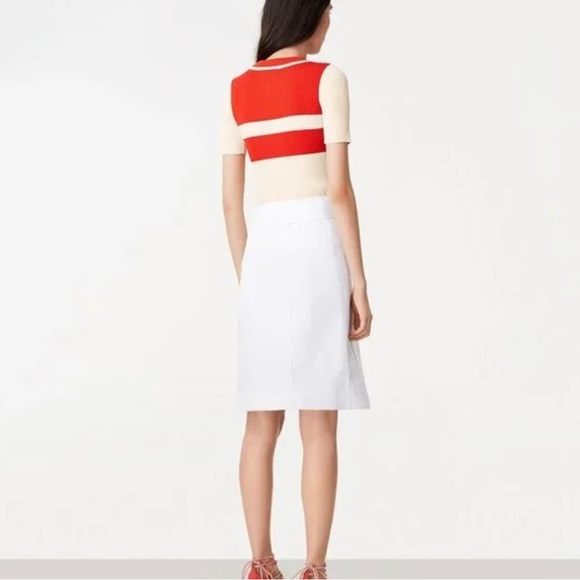 Tory Burch Cotton Poppy Rib Knit Sweater in Ivory/ Poppy Red - Picture 6 of 6